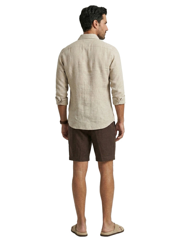 100% Linen Casual Shirt Camel Beige