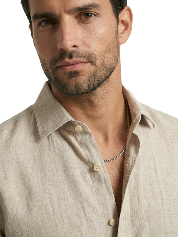 100% Linen Casual Shirt Camel Beige