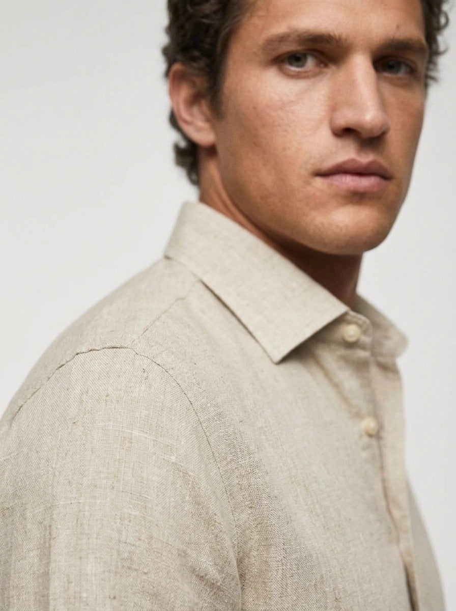 100% Linen Casual Shirt Sand Beige