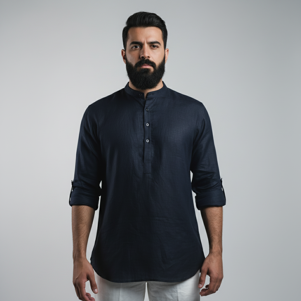 100% Linen Kurta Navy Blue