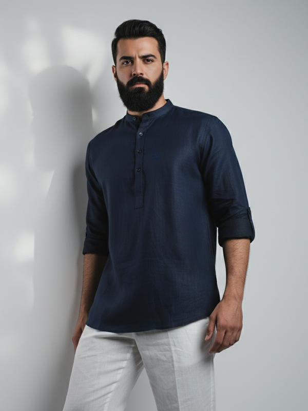 100% Linen Kurta Navy Blue
