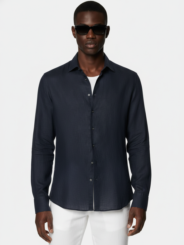 100% Linen Shirt Navy Blue