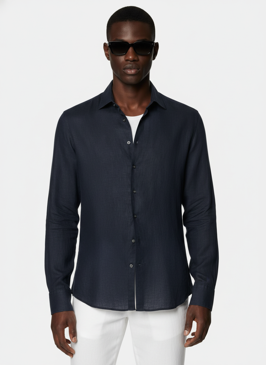 100% Linen Shirt Navy Blue