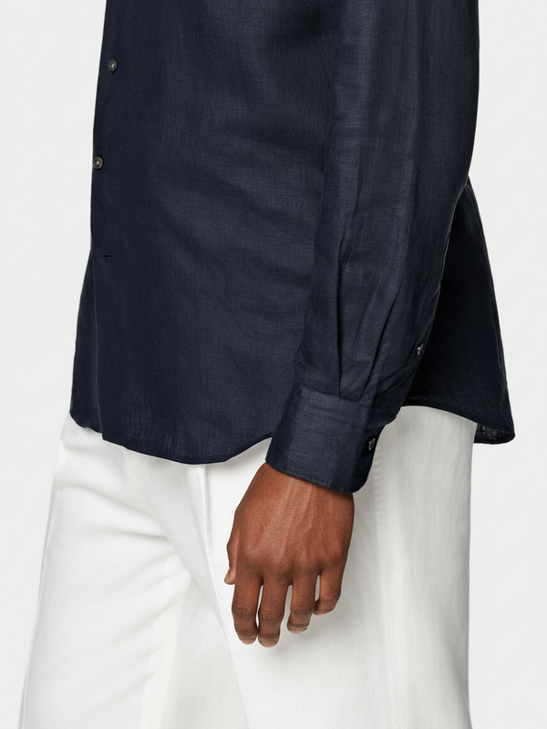 100% Linen Shirt Navy Blue