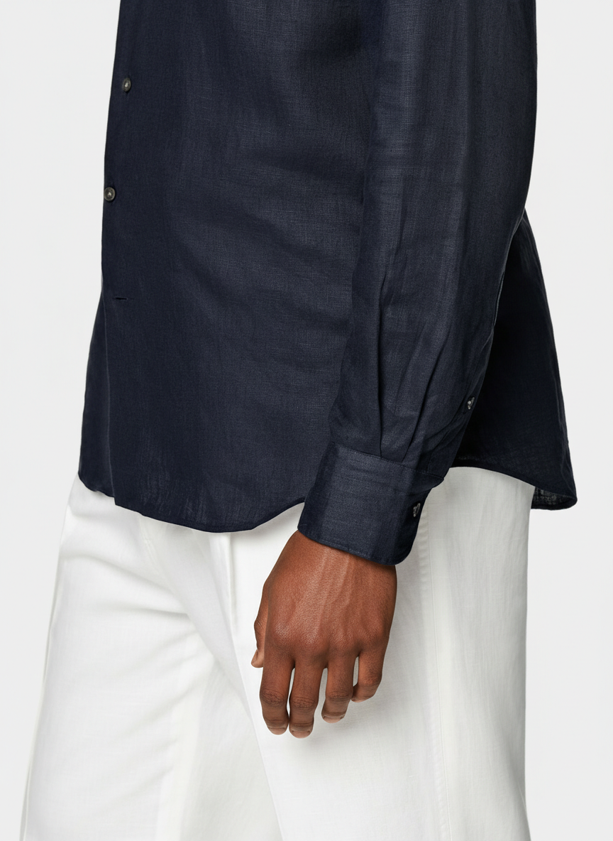 100% Linen Shirt Navy Blue