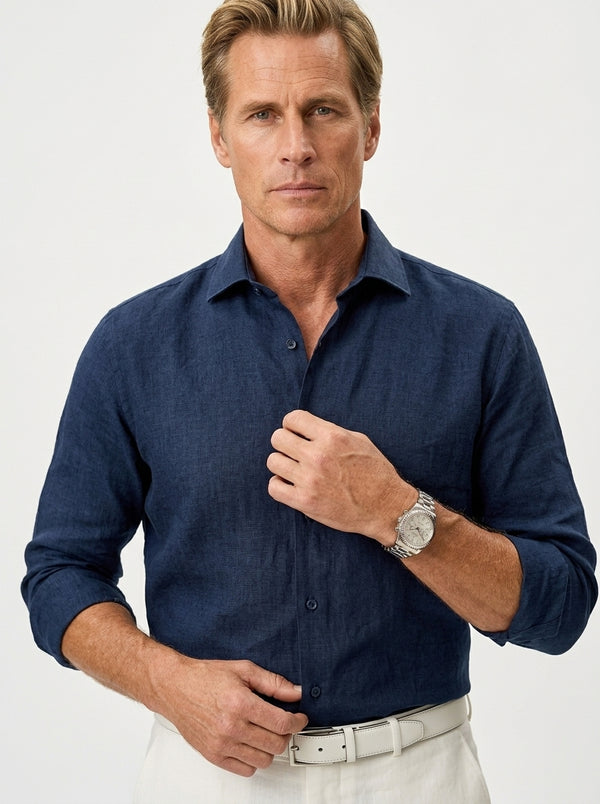 100% Linen Formal Shirt Navy Blue