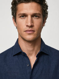 100% Linen Casual Shirt Navy Blue