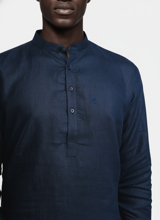 100% Linen Kurta Navy Blue