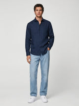 100% Linen Casual Shirt Navy Blue