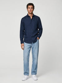 100% Linen Casual Shirt Navy Blue