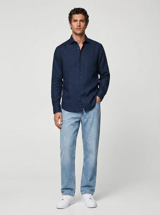 100% Linen Casual Shirt Navy Blue