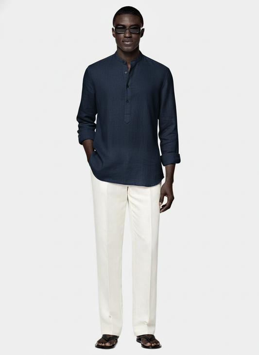 100% Linen Kurta Navy Blue