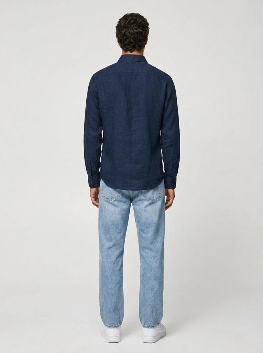100% Linen Casual Shirt Navy Blue