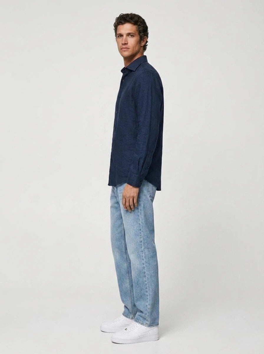 100% Linen Casual Shirt Navy Blue