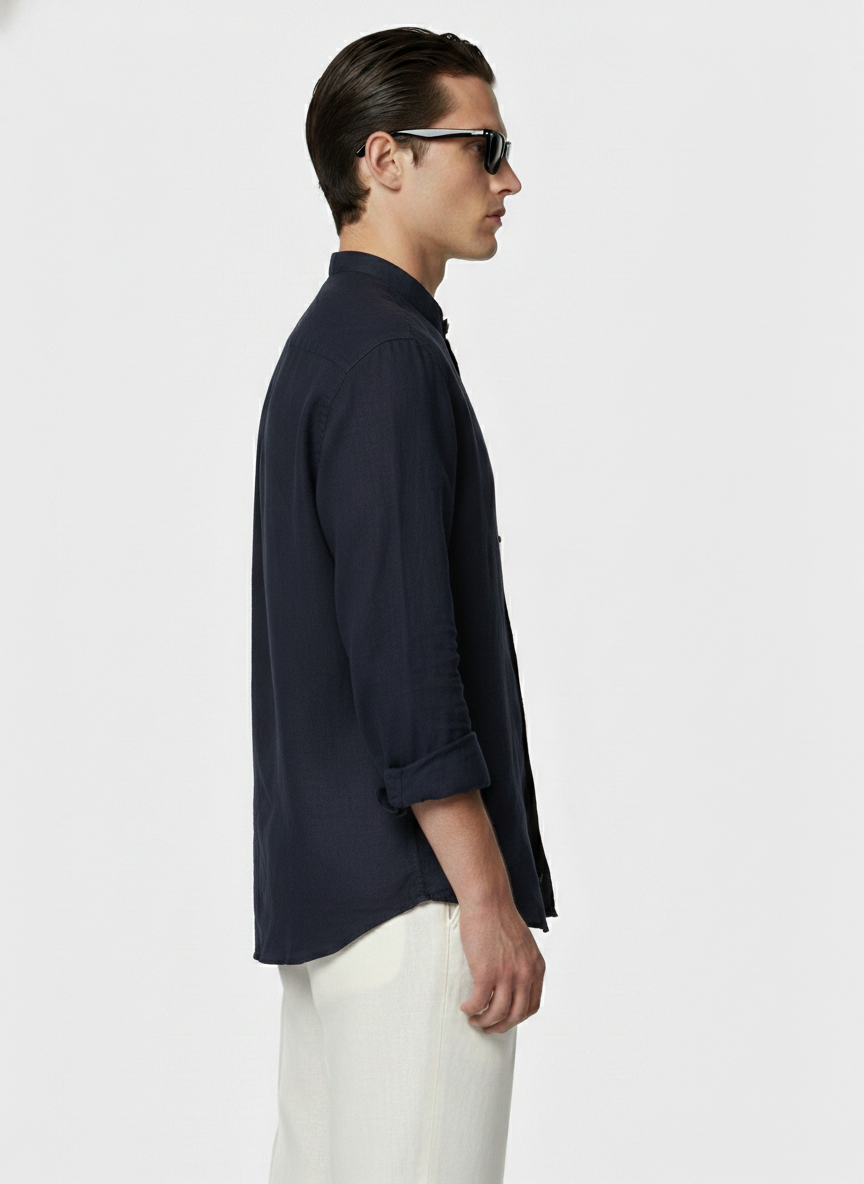100% Linen Shirt Navy Blue