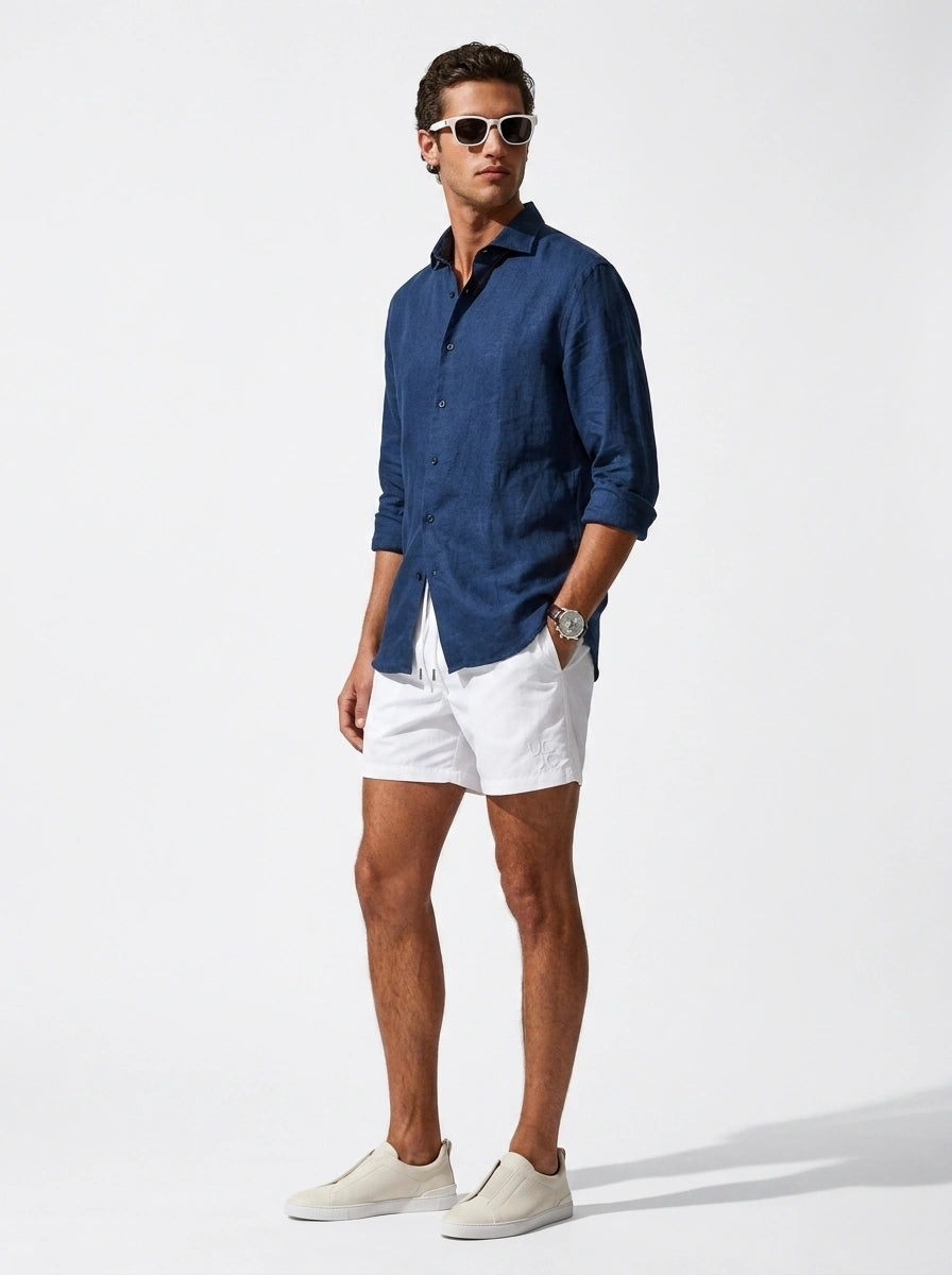 100% Linen Casual Shirt Navy Blue