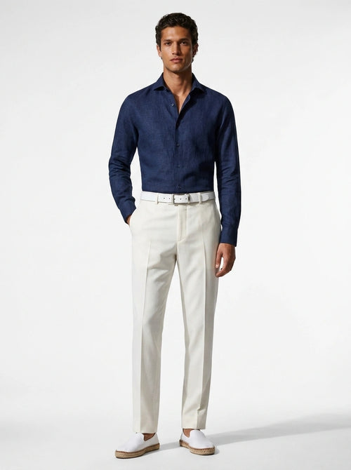 Navy Linen Cut-Away Shirt