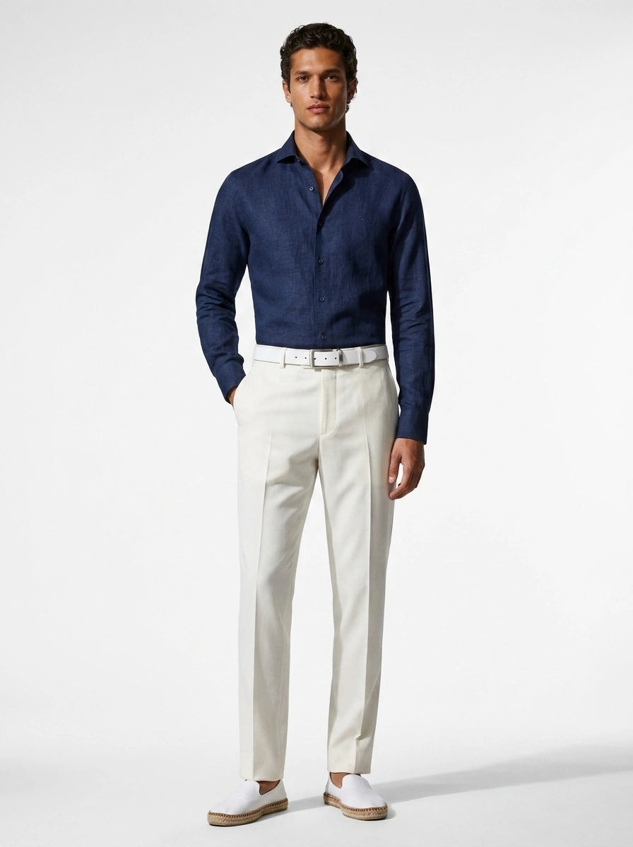 Navy Linen Cut-Away Shirt
