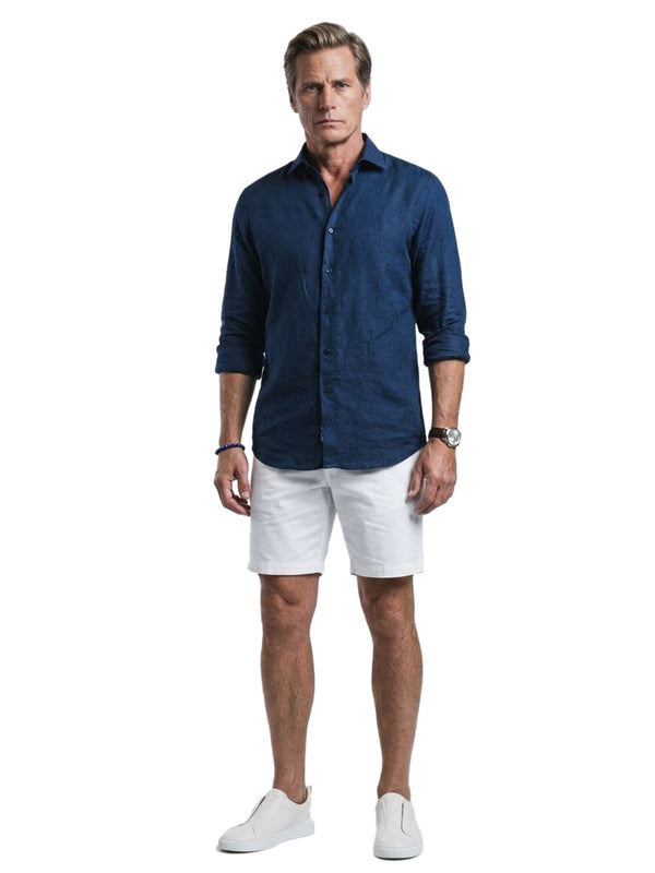 100% Linen Casual Shirt Navy Blue