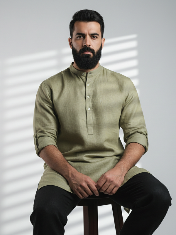 100% Linen Kurta Olive