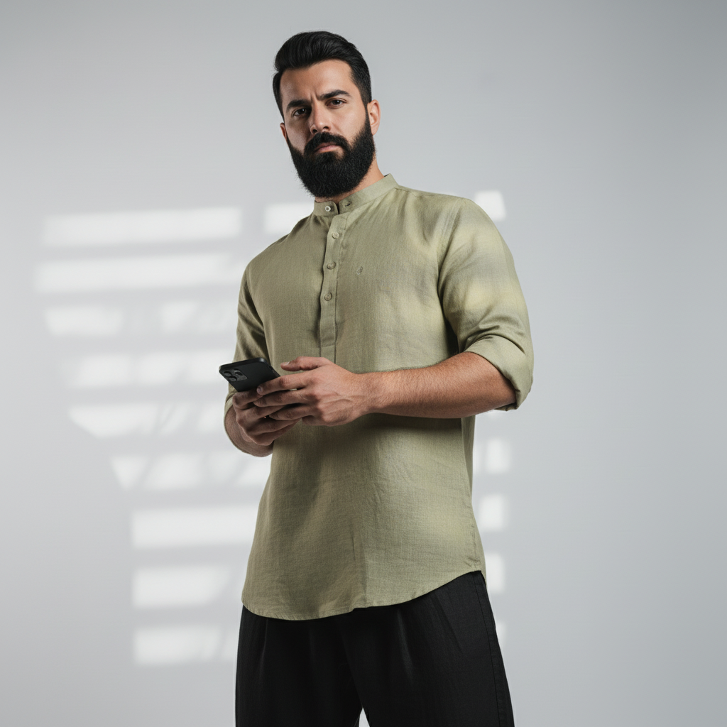 100% Linen Kurta Olive