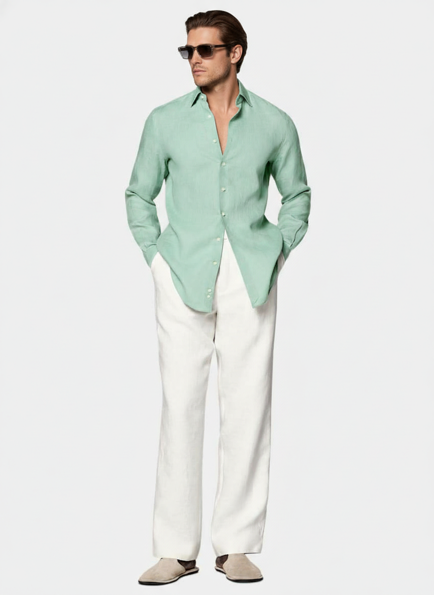 100% Linen Shirt SeaFoam Green