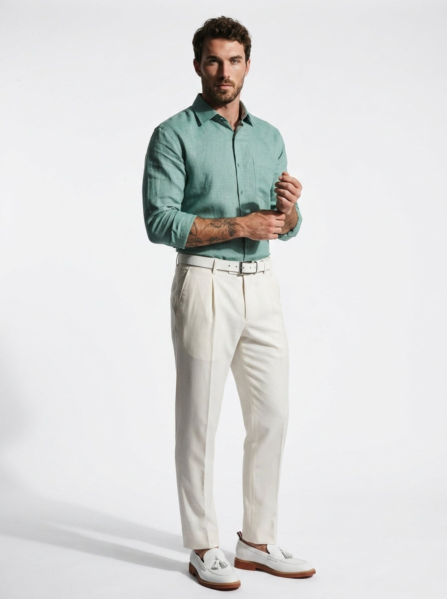 100% Linen Formal Shirt Mint Green