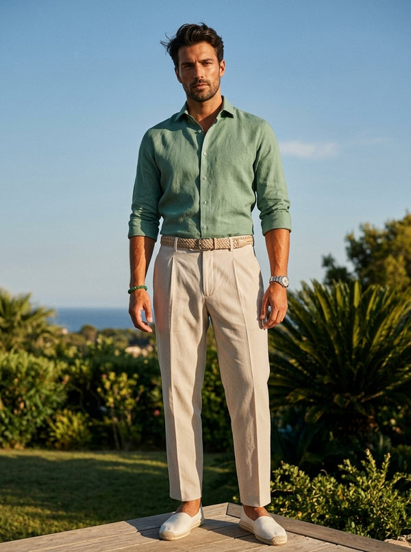 100% Linen Formal Shirt Mint Green
