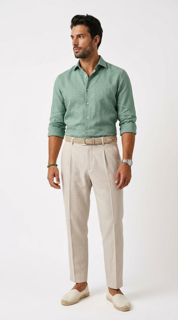100% Linen Formal Shirt Mint Green