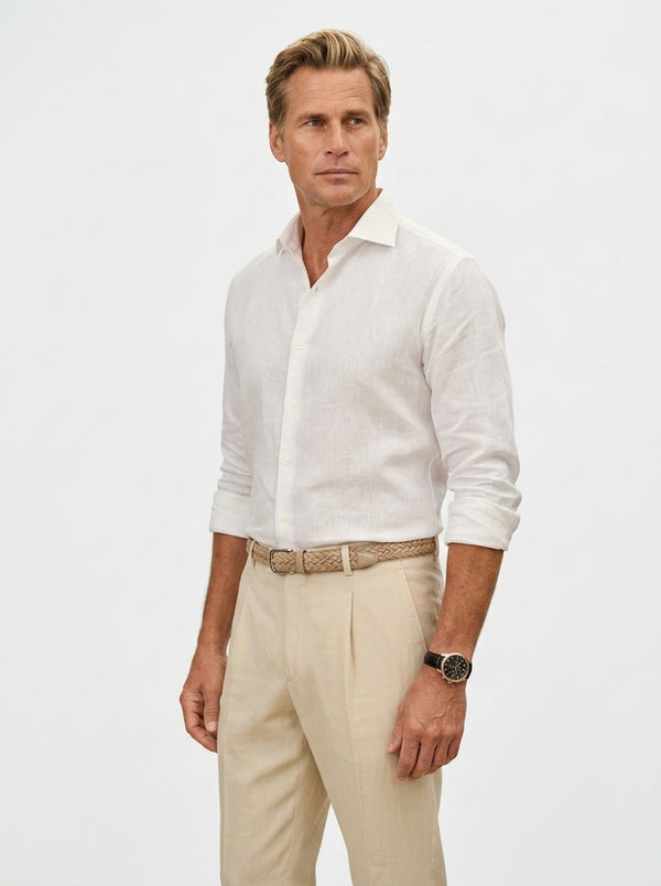 100% Linen Formal Shirt White