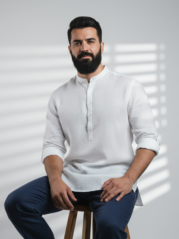 100% Linen Kurta White