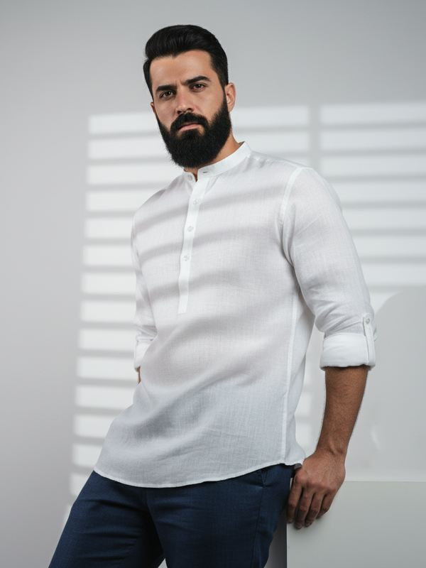 100% Linen Kurta White