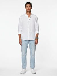 Silicon-washed 100% linen white casual shirt with short soft collar