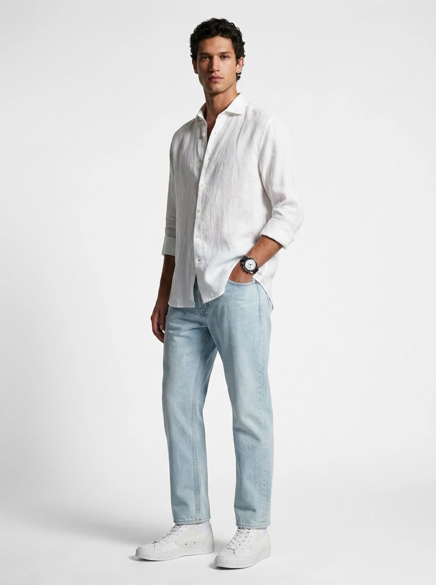 100% Linen Casual Shirt White