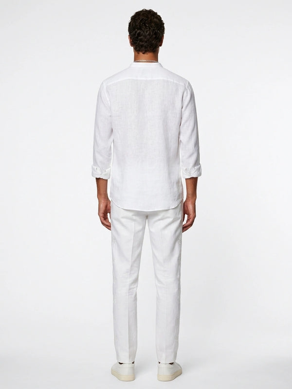 White Linen Mandarin Shirt