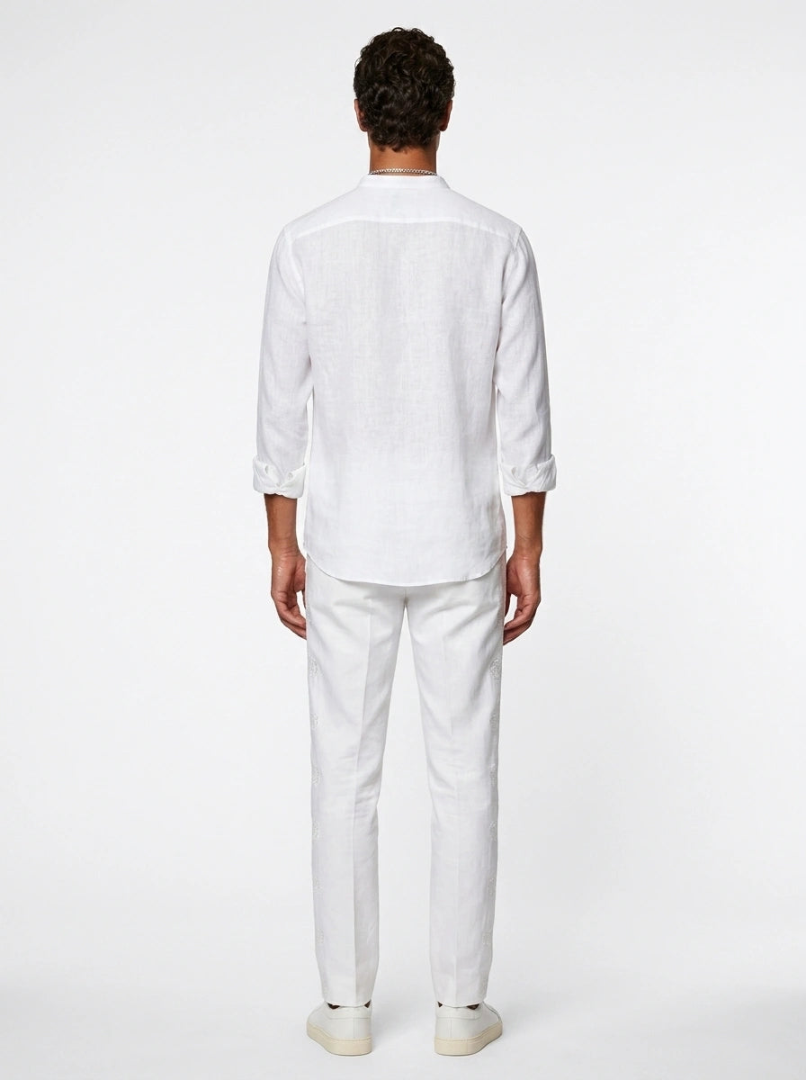 White Linen Mandarin Shirt