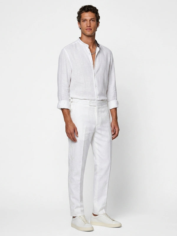 White Linen Mandarin Shirt