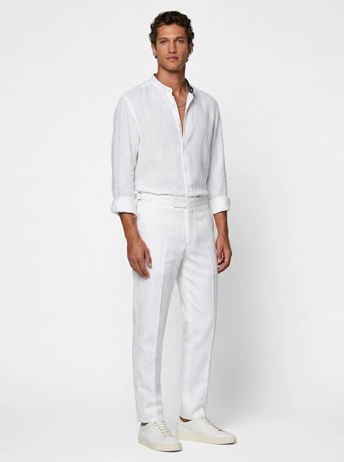 White Linen Mandarin Shirt