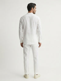 100% Linen Mandarin Collar Shirt White