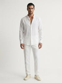 100% Linen Mandarin Collar Shirt White