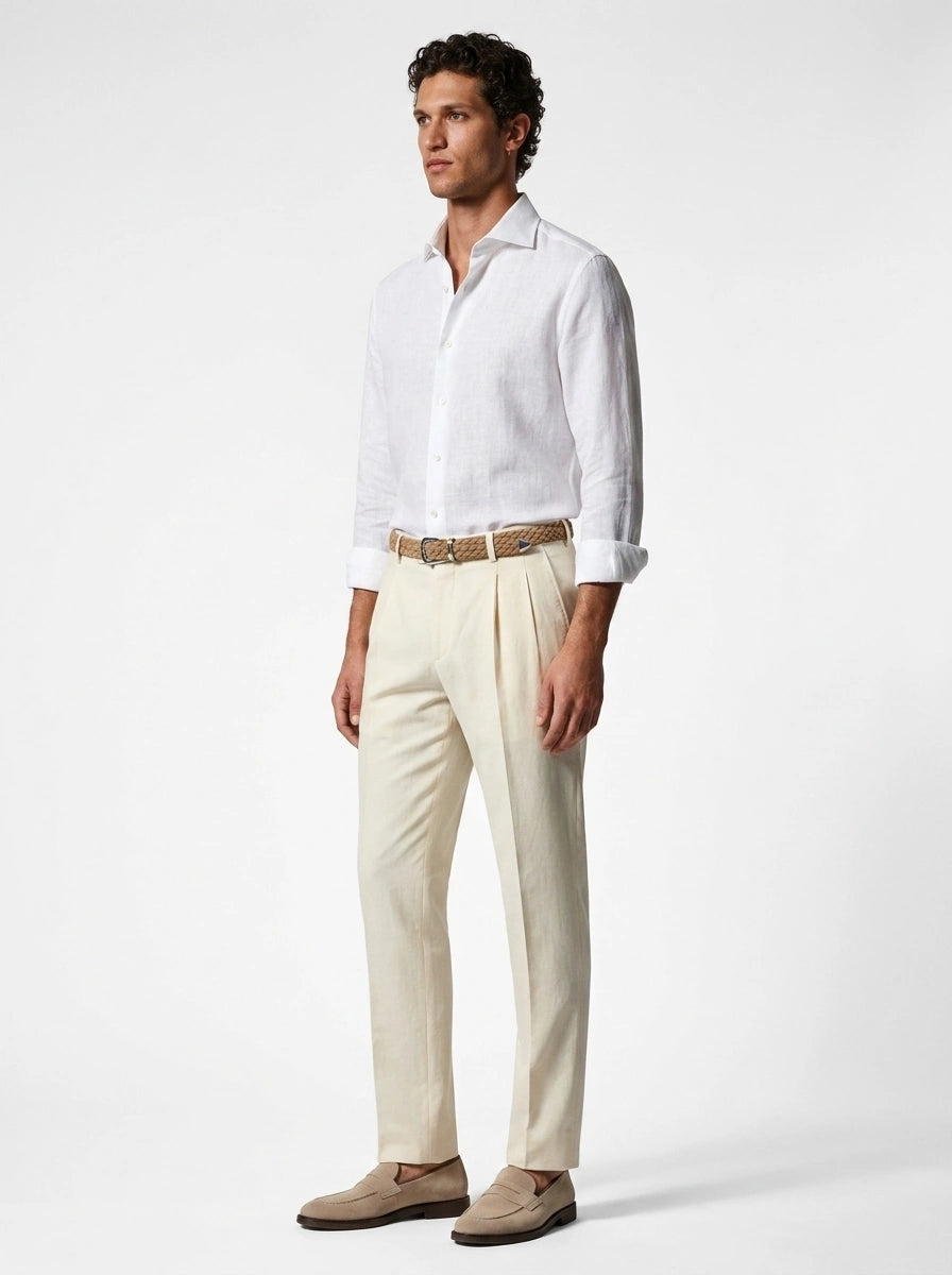 100% Linen Formal Shirt White