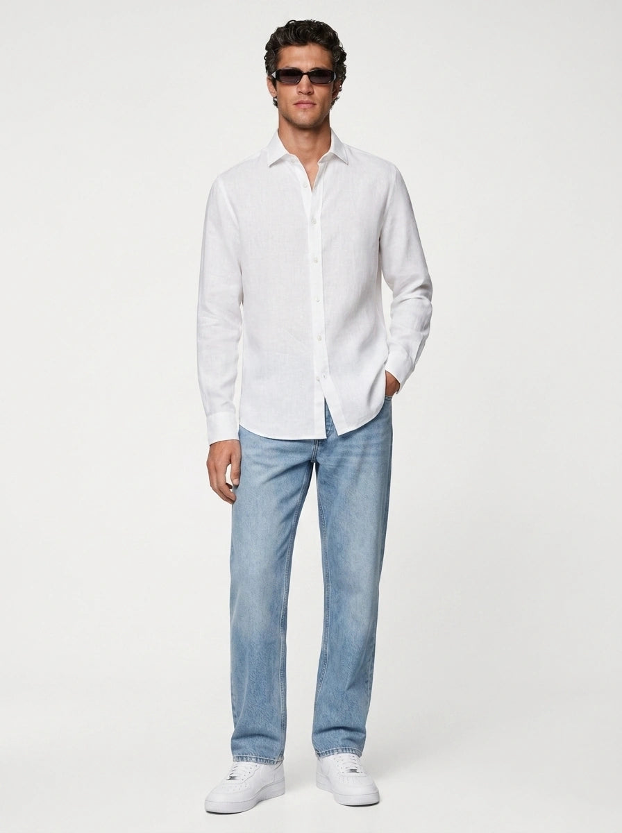 100% Linen Casual Shirt White