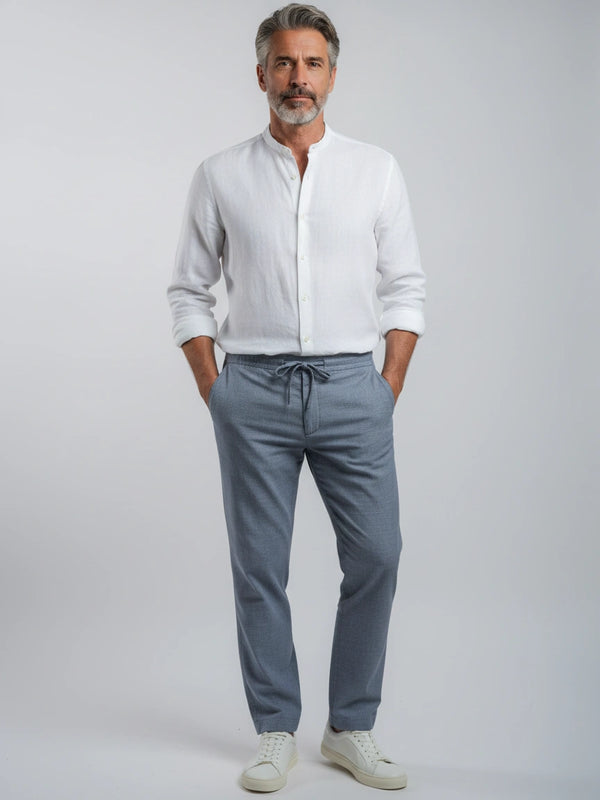 100% Linen Shirt Mandari Collar White