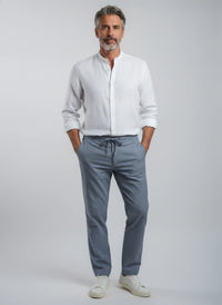 100% Linen Shirt Mandari Collar White
