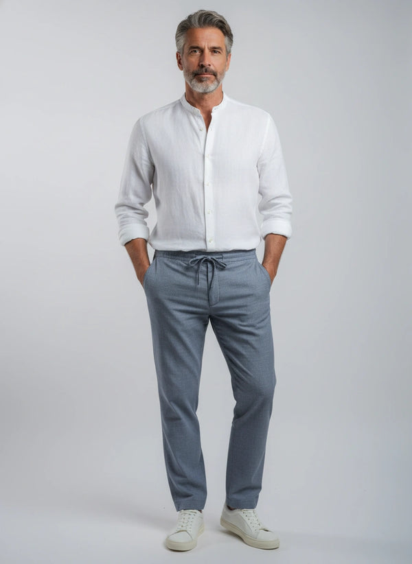 100% Linen Shirt Mandari Collar White