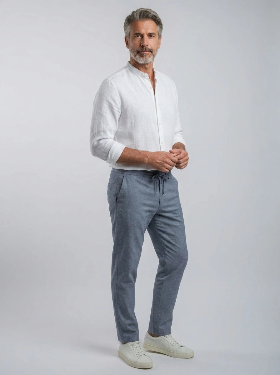 100% Linen Shirt Mandari Collar White