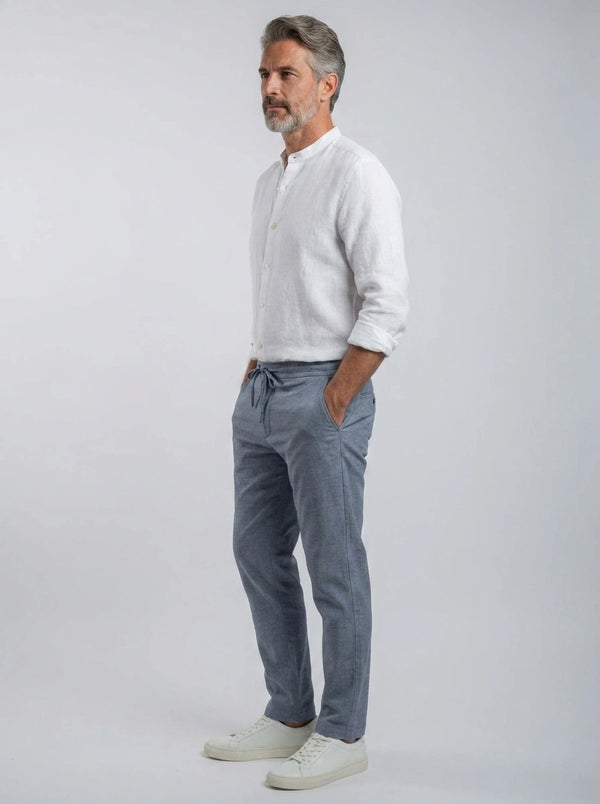 100% Linen Shirt Mandari Collar White