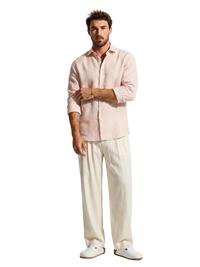 Silicon-washed 100% linen blush pink casual shirt with short soft collar