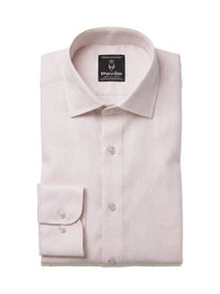 A folded light pink dress shirt with a pointed collar, button-down front, and a single-button cuff, shown on a plain white background. The brand label inside the collar reads Pavão.